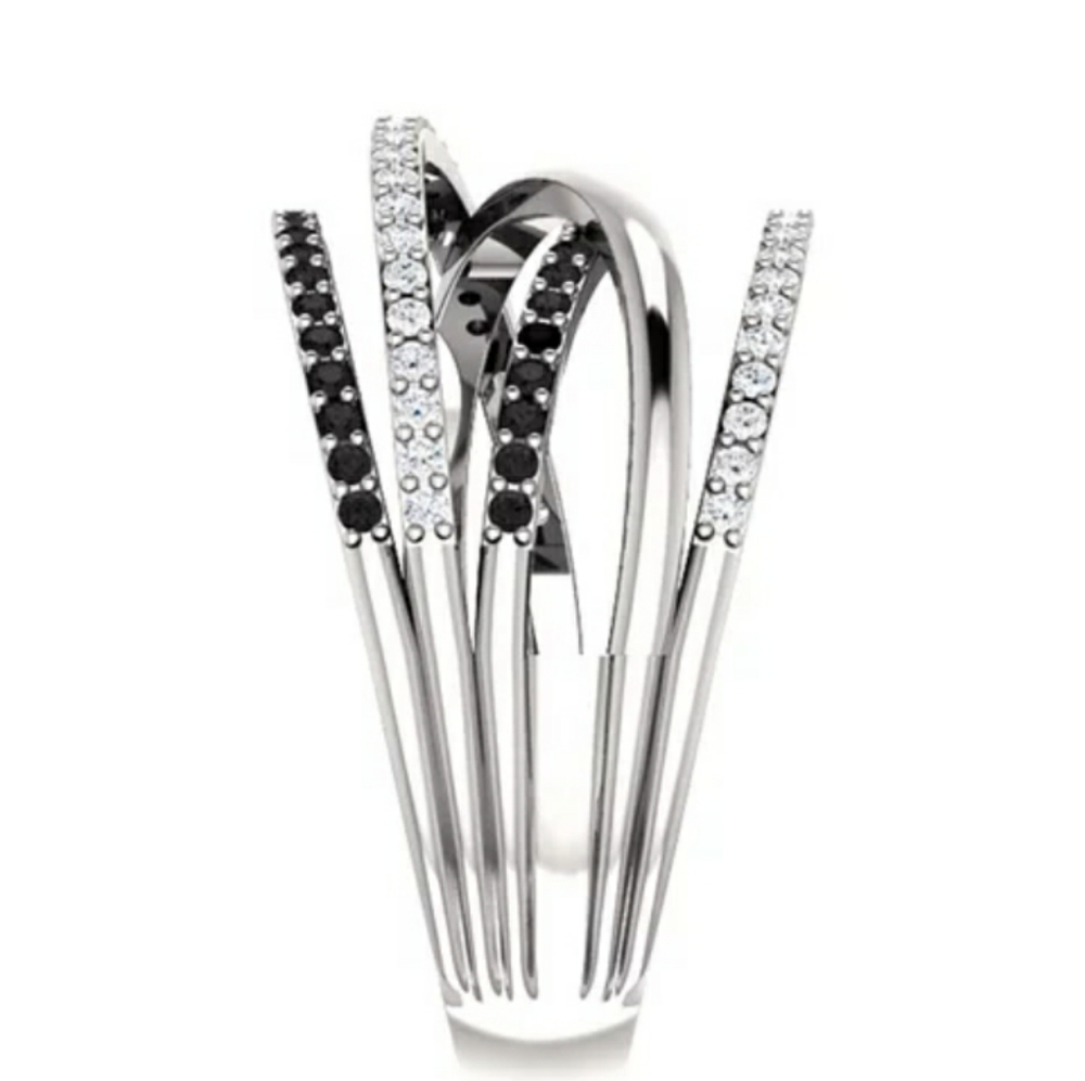 New Silver Black Lines Ring - Picture 4 of 5